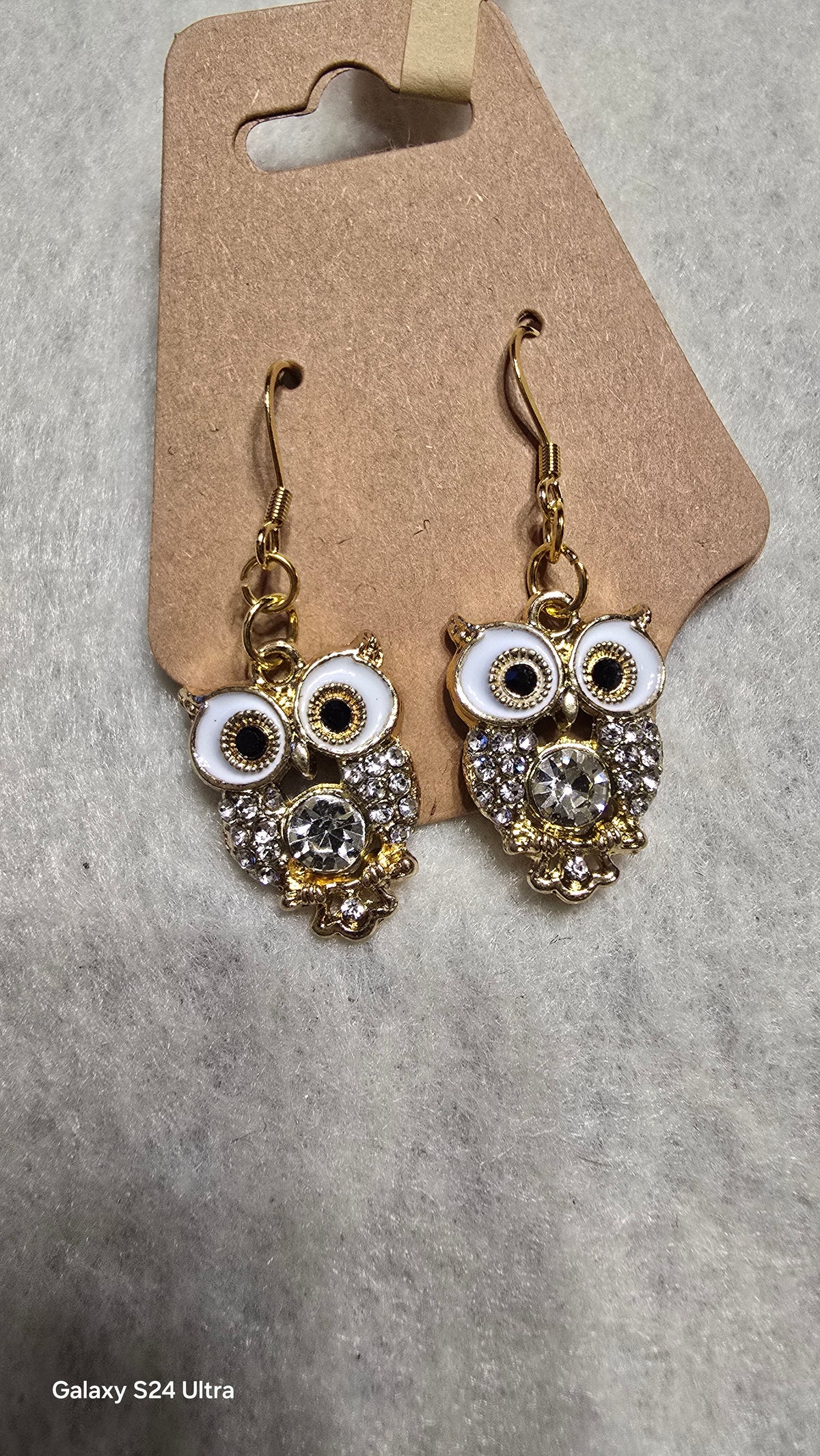 Whimsical Crystal & Enamel Owl Dangle Earrings