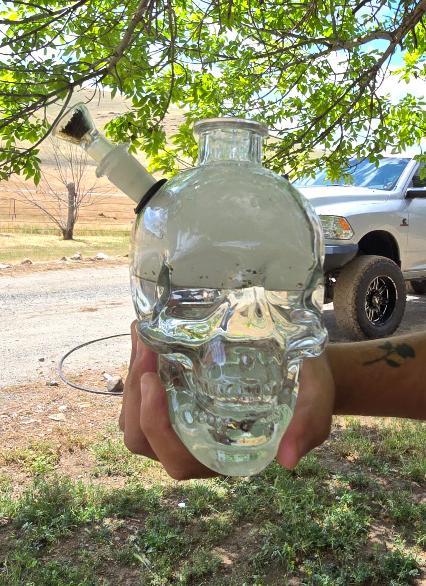 Crystal Clear Glass Skull Water Pipe